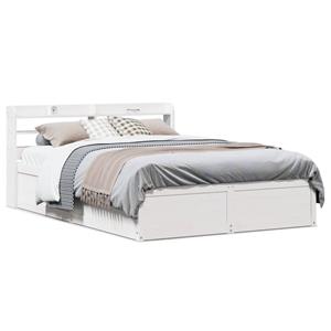 VidaXL Bedframe met hoofdbord massief grenenhout wit 160x200 cm