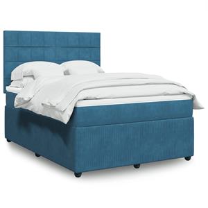 VidaXL Boxspring met matras fluweel blauw 140x200 cm