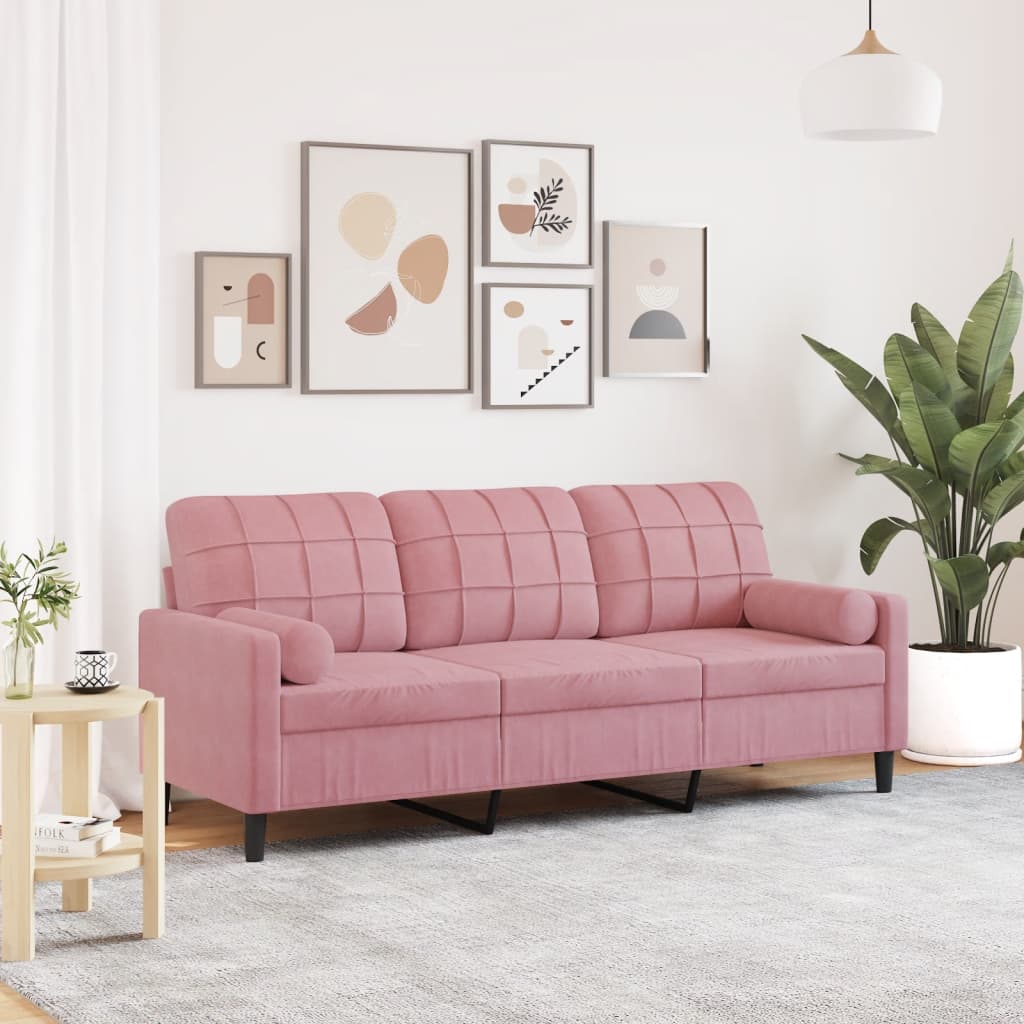 VidaXL Driezitsbank met sierkussens 180 cm fluweel roze