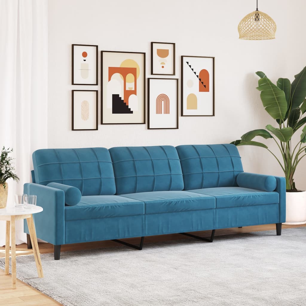 VidaXL 3-zitsbank met sierkussens 210 cm fluweel blauw