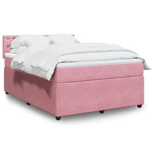 VidaXL Boxspring met matras fluweel roze 140x200 cm