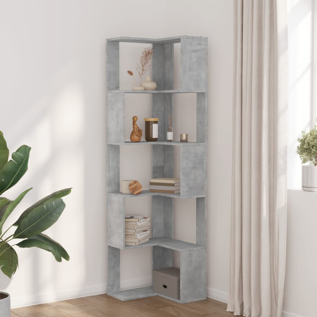 vidaXL Boekenkast 5-laags hoek 50x50x179 cm bewerkt hout betongrijs