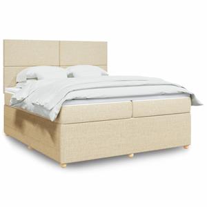 VidaXL Boxspring met matras stof crèmekleurig 200x200 cm