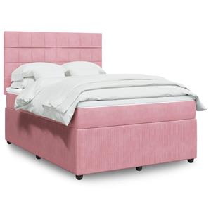 VidaXL Boxspring met matras fluweel roze 140x190 cm