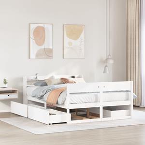 VidaXL Bedframe zonder matras massief grenenhout wit 140x190 cm