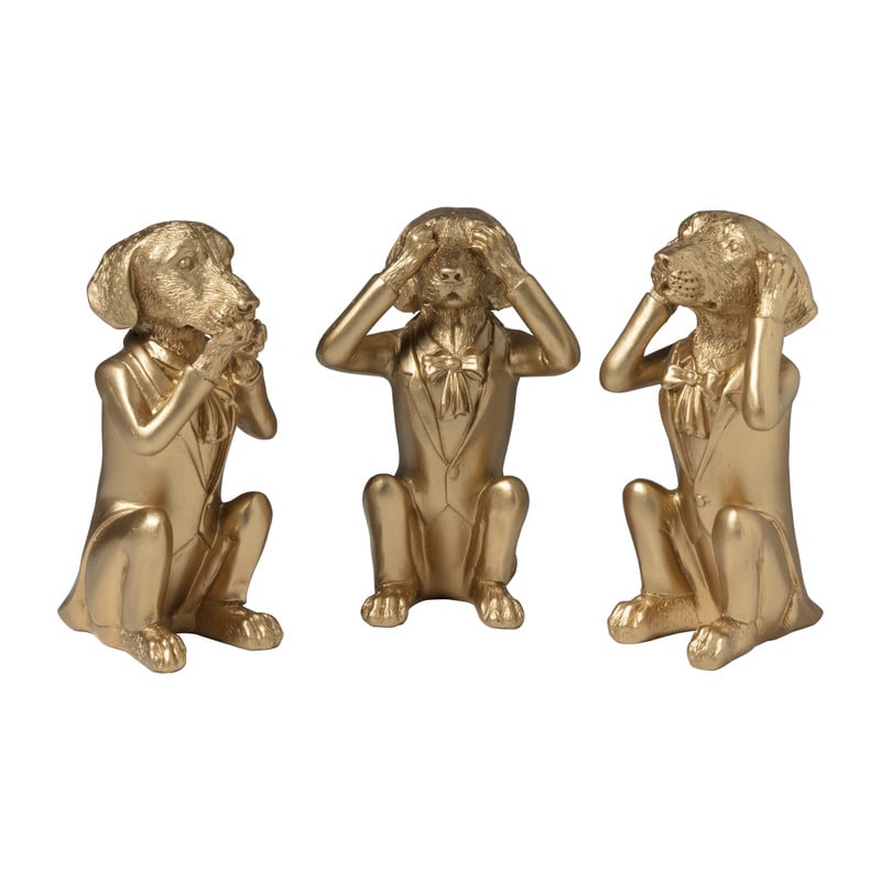 Xenos Horen, zien, zwijgen hond - goud - set van 3