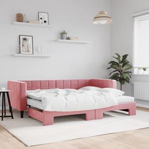 VidaXL Slaapbank onderschuifbed en matrassen 80x200 cm fluweel roze