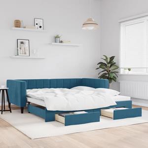 VidaXL Slaapbank met onderschuifbed en lades 100x200 cm fluweel blauw