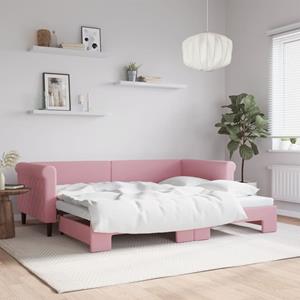 VidaXL Slaapbank met onderschuifbed 90x200 cm fluweel roze