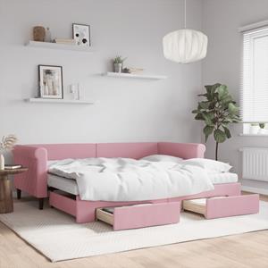 VidaXL Slaapbank met onderschuifbed en lades 90x200 cm fluweel roze