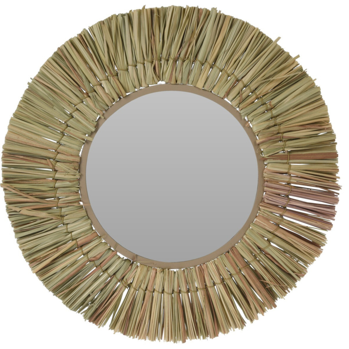 Home & Styling Wandspiegel Raffia - frame kleur naturel - Dia cm - met brede lijst -