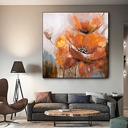 Light in the box handgemaakt olieverfschilderij canvas muurdecoratie moderne grote oranje bloem voor woonkamer interieur gerold frameloos ongerekt schilderij