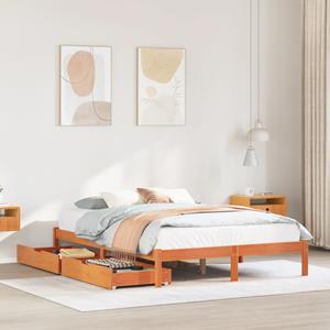 VidaXL Bedframe zonder matras massief grenenhout wasbruin 135x190 cm