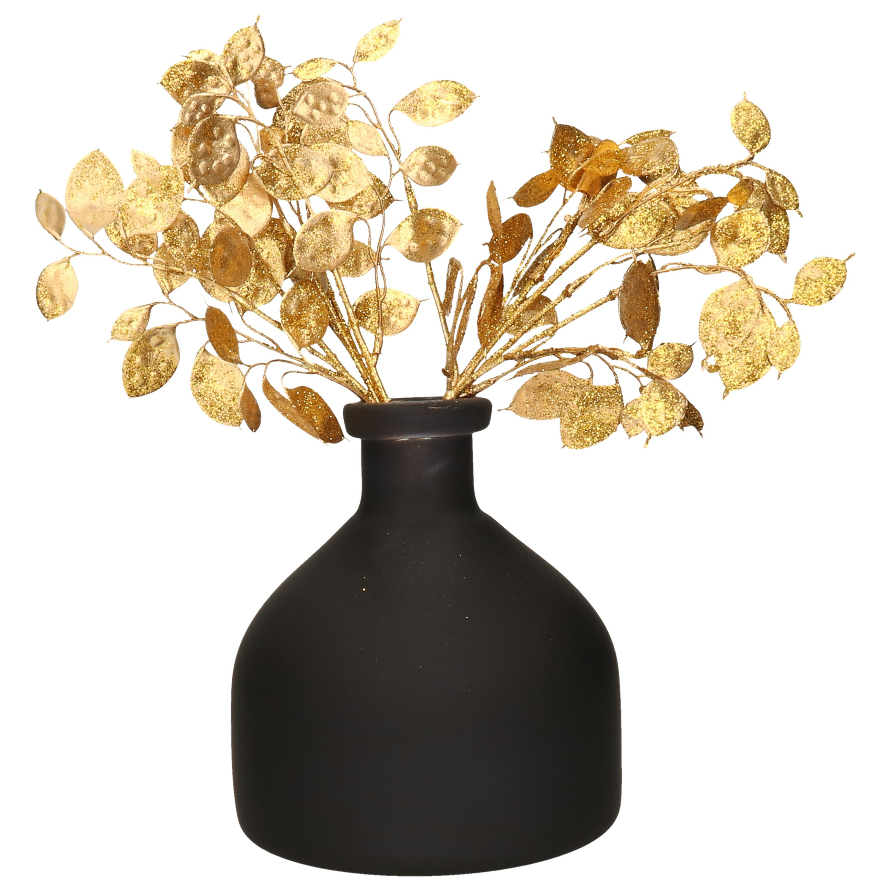 Countryfield Decoratie vaas zwart D18 cm - incl. glitter takken goud 2x st - H40 cm -