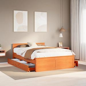 VidaXL Bedframe zonder matras met hoofdbord hout wasbruin 140x190 cm