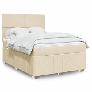 VidaXL Boxspring met matras stof crèmekleurig 140x190 cm