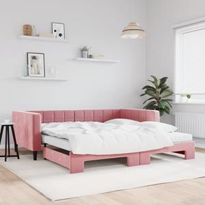 VidaXL Slaapbank onderschuifbed en matrassen 100x200 cm fluweel roze