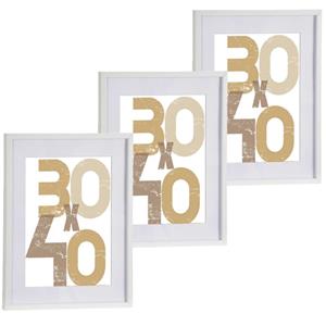 Arte r 3x stuks houten fotolijst wit geschikt voor een foto van 30 x cm of x 50 cm -