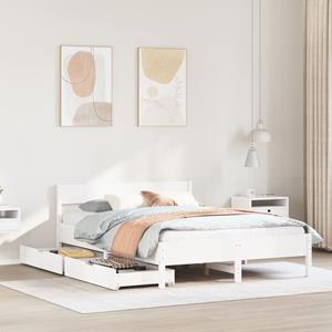 VidaXL Bedframe zonder matras massief grenenhout wit 135x190 cm