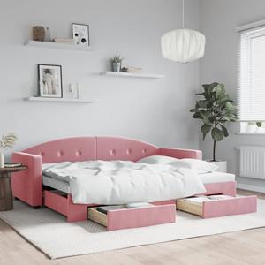 VidaXL Slaapbank met onderschuifbed en lades 80x200 cm fluweel roze