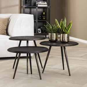 LifestyleFurn Ronde Salontafel Maciel Set van 3 stuks - Grijs