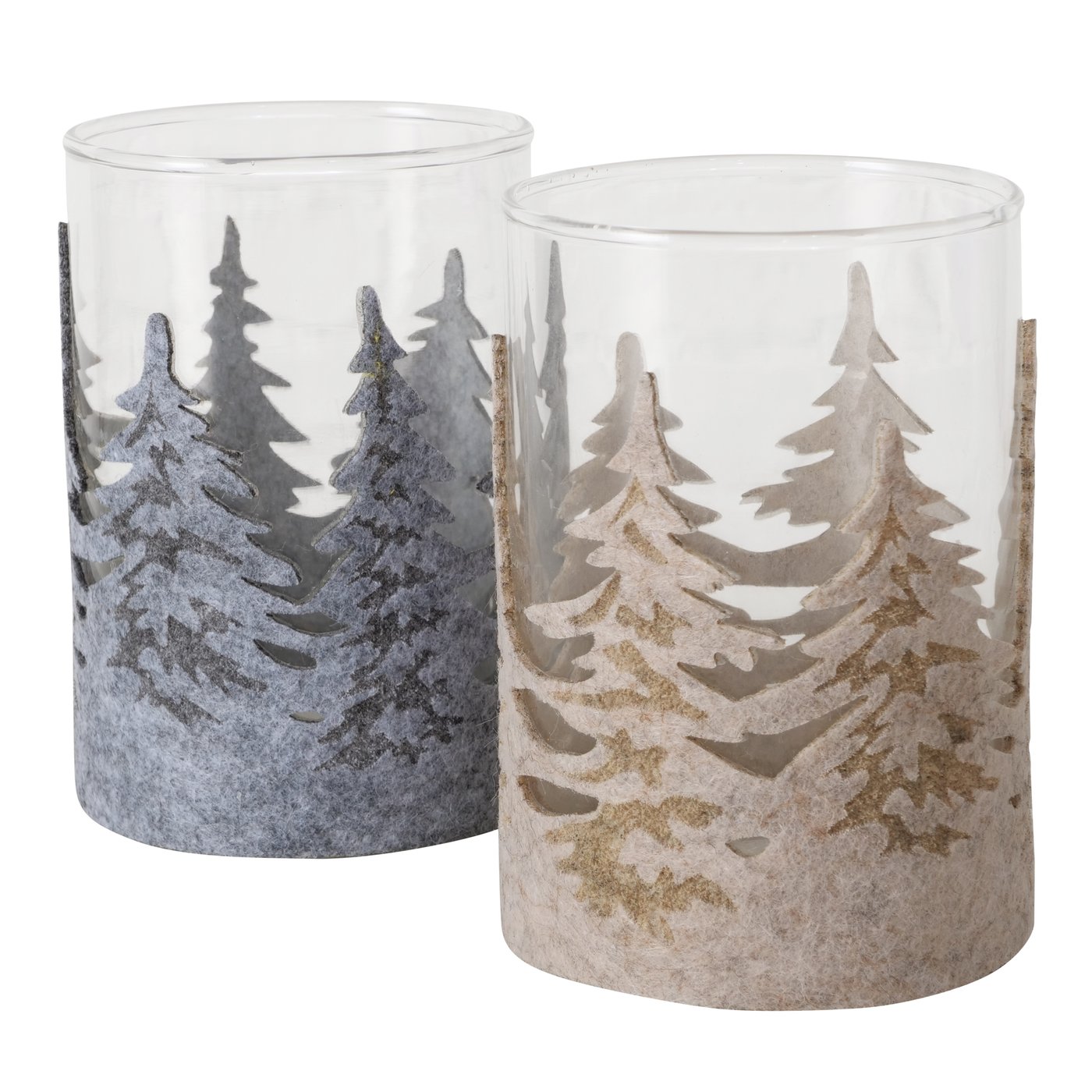 Boltze Home Theelichthouder Foresty H12cm Helder Glas Vilt Beige/grijs