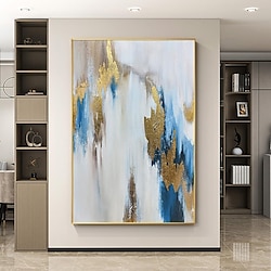 Light in the box handgemaakte grote gouden schilderij blauw abstract acryl schilderij canvas kunst originele grijs witte schilderijen wandkunst oversized kamer decor geen lijst