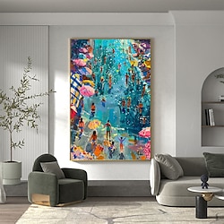 Light in the box handgemaakte originele zomerfeest olieverfschilderij op canvas abstract strand schilderij wandkunst decor woonkamer woondecoratie met gespannen frame/zonder binnenframe schilderij