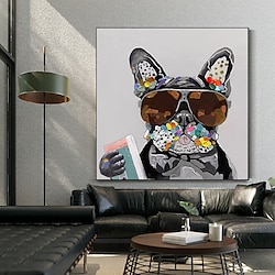 Light in the box handgemaakte graffiti moderne hond met zonnebril canvas schilderij nordic wandkunst voor woonkamer decor kunstwerk gespannen frame klaar om op te hangen of zonder lijst