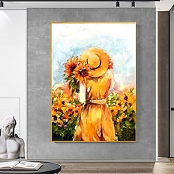 Light in the box handgeschilderde herfst originele acryl kunst zonnebloemen mooi meisje schilderij modern portret landschap textuur wandkunst huisdecoratie oningelijst