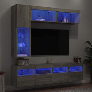 VidaXL 7-delige Tv-wandmeubelset met LED-verlichting grijs sonoma