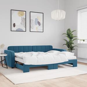 VidaXL Slaapbank onderschuifbed en matrassen 80x200 cm fluweel blauw