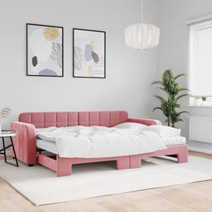 VidaXL Slaapbank onderschuifbed en matrassen 80x200 cm fluweel roze