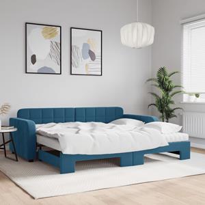 VidaXL Slaapbank onderschuifbed en matrassen 90x200 cm fluweel blauw