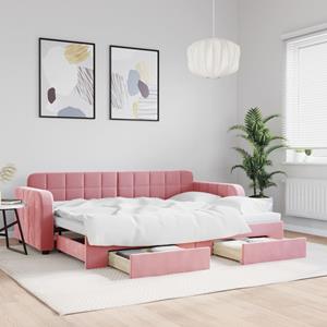 VidaXL Slaapbank met onderschuifbed en lades 80x200 cm fluweel roze