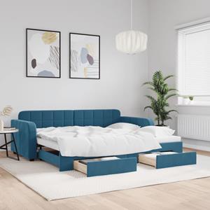 VidaXL Slaapbank met onderschuifbed en lades 90x200 cm fluweel blauw