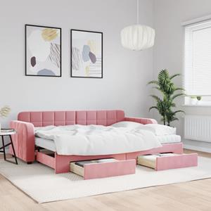 VidaXL Slaapbank met onderschuifbed en lades 80x200 cm fluweel roze