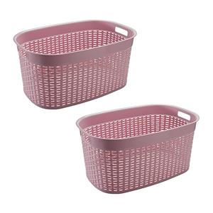 Hega Hogar Rotan line wasmand - 2x - roze - inhoud liter - kunststof - x x 27 cm - met handvatten -