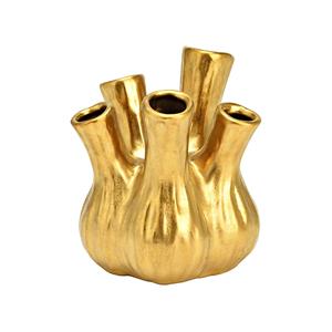 Merkloos Bloemenvaas - tulpenvaas - goud - keramiek - L13 x B13 x H16 cm - toetervaas -