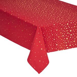 Feeric lights & Christmas Feeric Tafelkleed - rood - gouden sterren - x 360 cm - katoen -