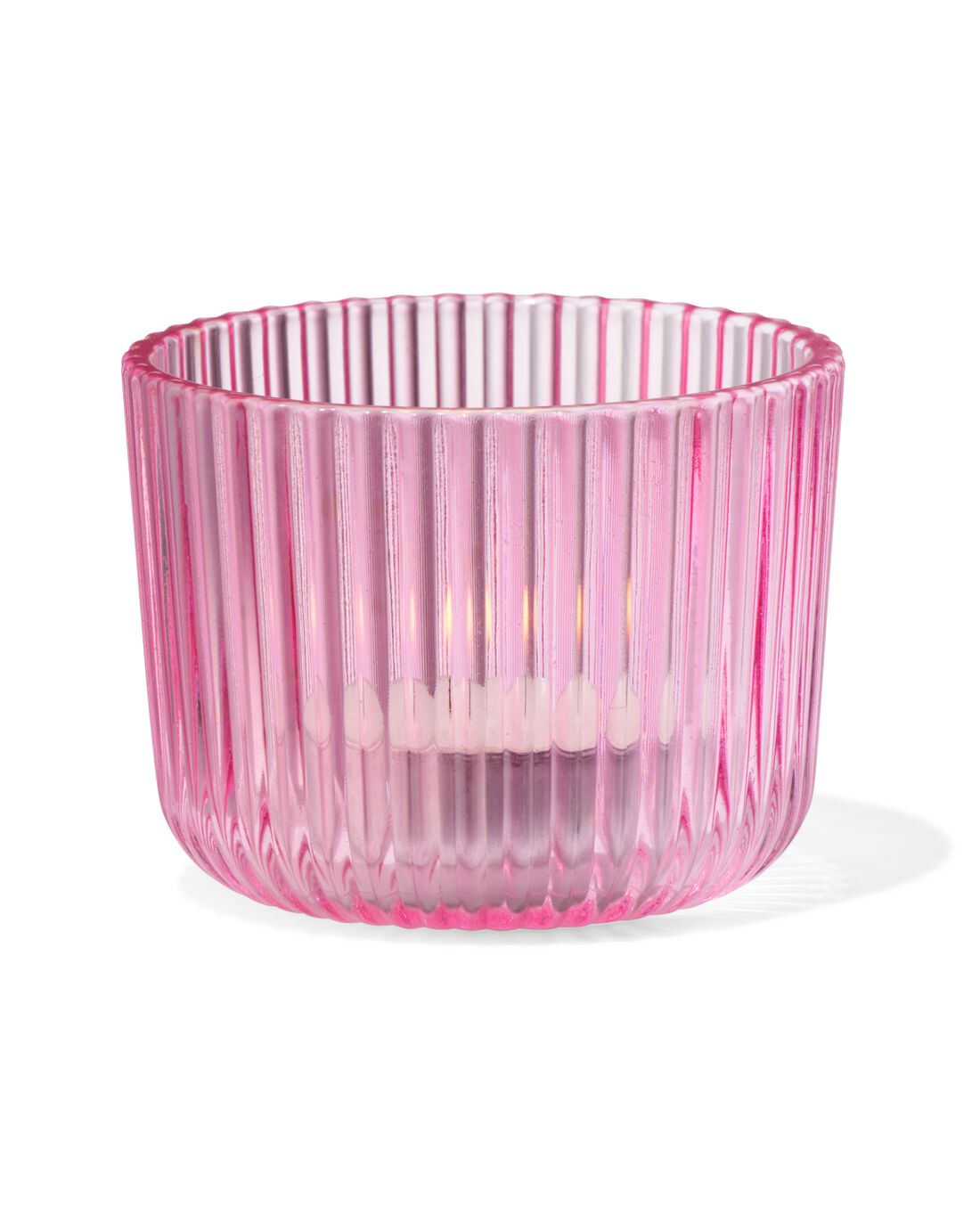 HEMA Theelichthouder S Glas Ribbel Roze