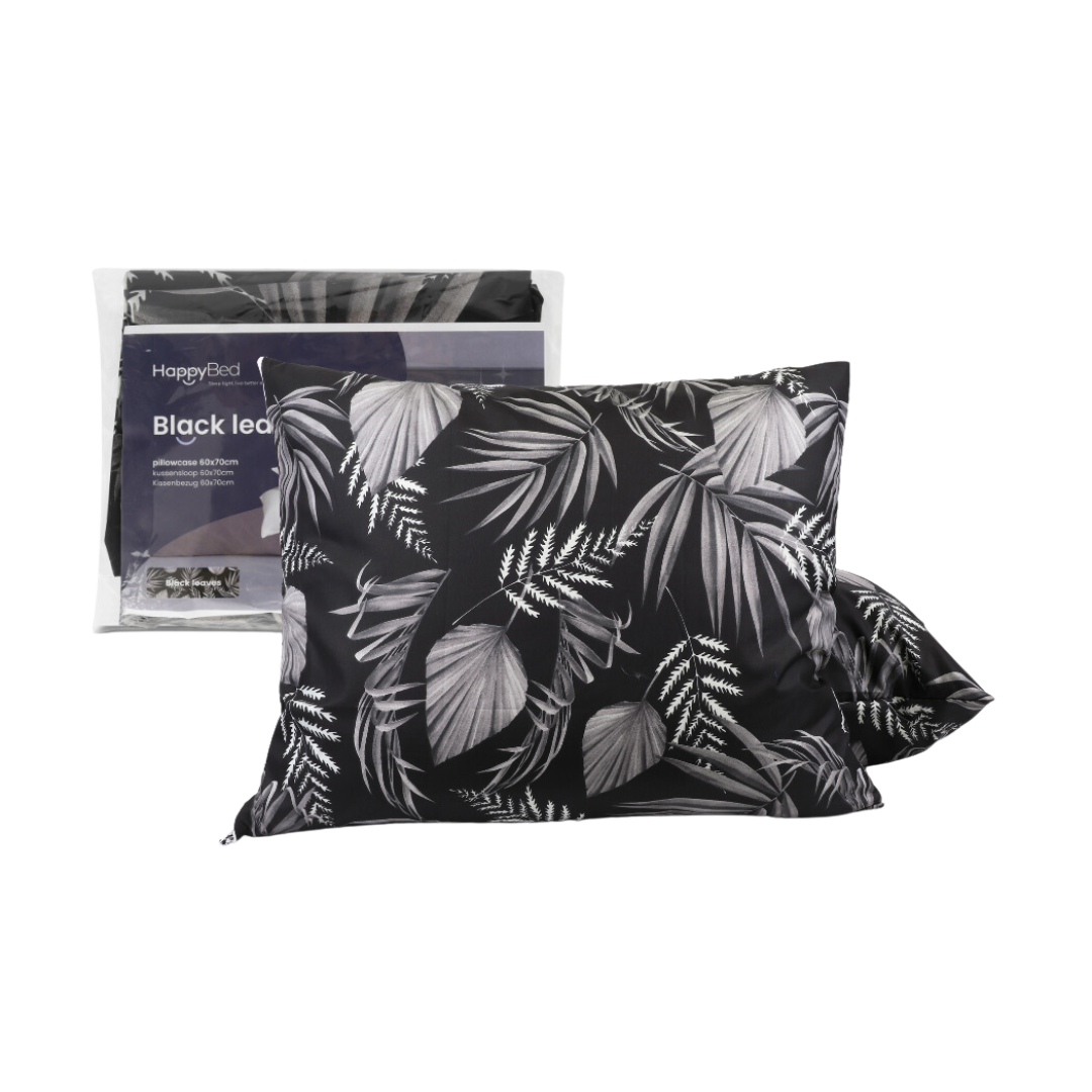 HappyBed | Black leaves kussensloop set 2 stuks - 60x70cm - 100% Microvezel