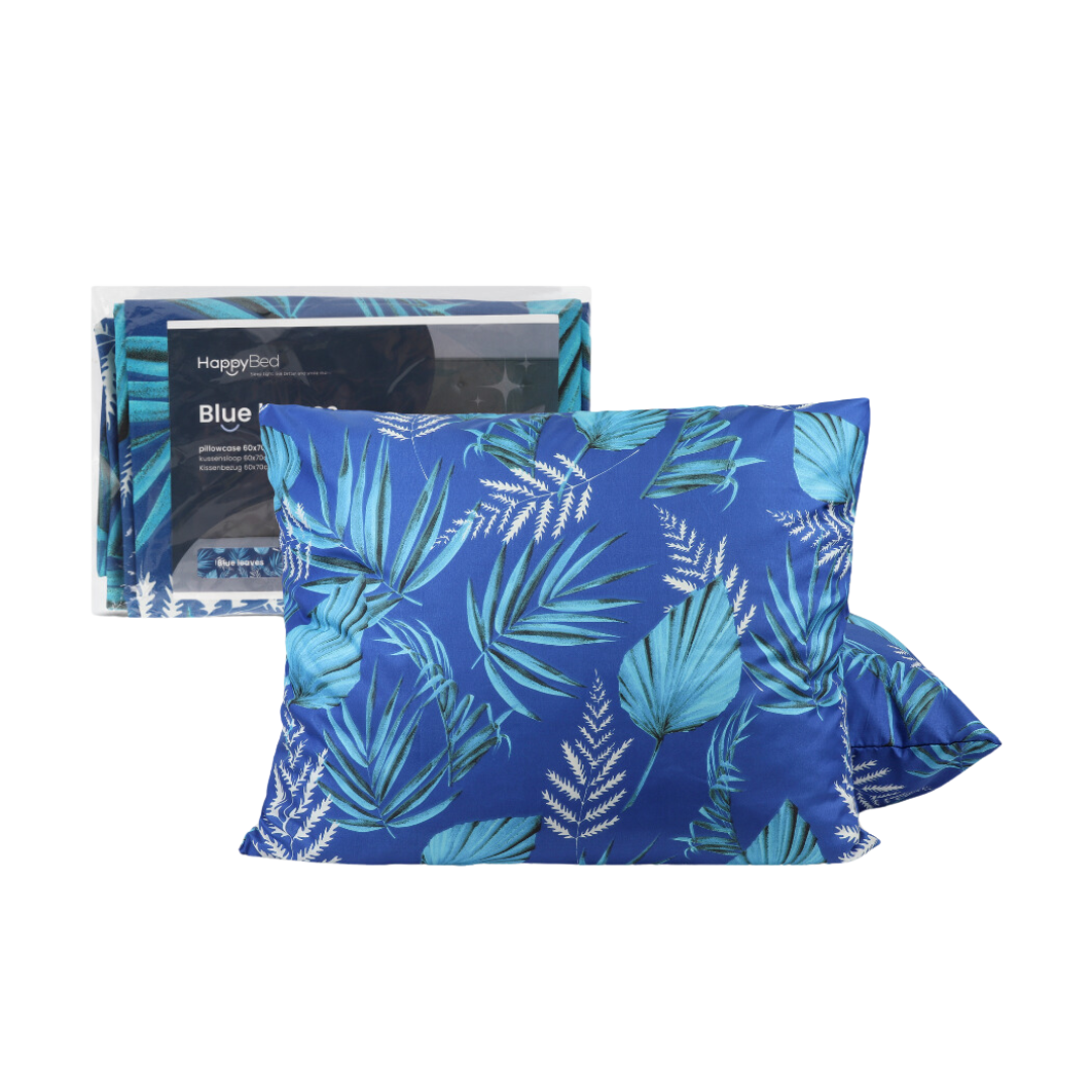 HappyBed | Blue leaves kussensloop set 2 stuks - 60x70cm - 100% Microvezel