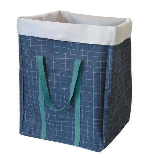 BOX AND BEYOND Wasmand - Stoffen Handvatten - Rasterprint - Blauw - 40x30x50 Cm