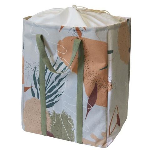 BOX AND BEYOND Wasmand - Stoffen Handvatten - Aromatische Tonen Print - Groen En Roze