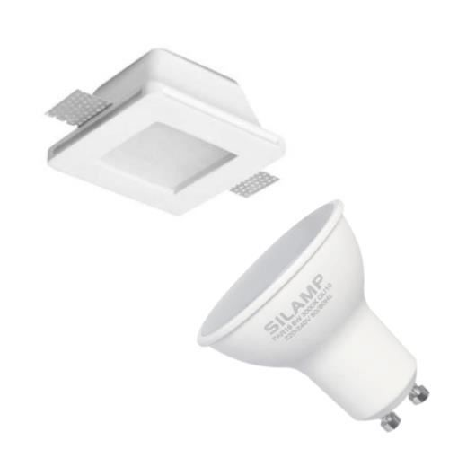 SILAMP Witte Vierkante Gu10 Led Spot Support Kit Ø120mm + Ondoorzichtig Glas Met 6w