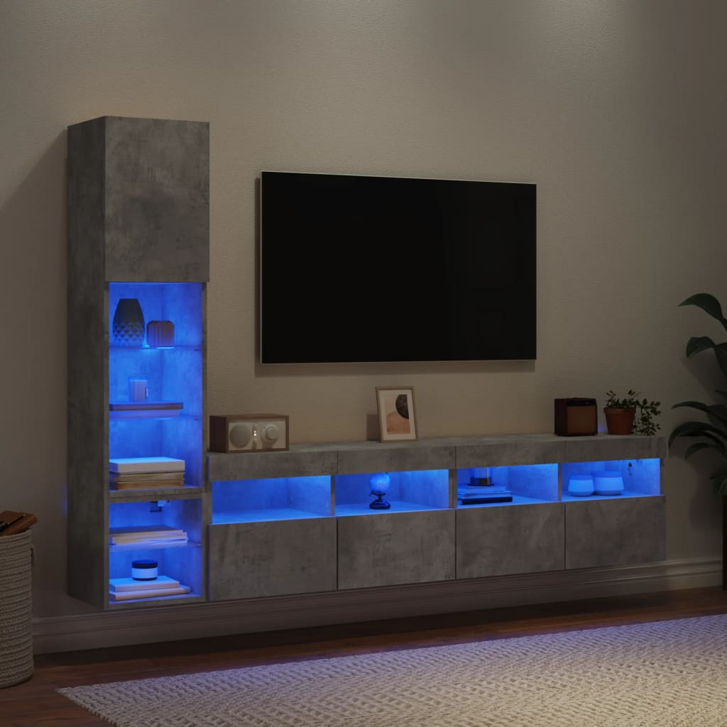 VidaXL 4-delige Tv-wandmeubelset met LED bewerkt hout betongrijs