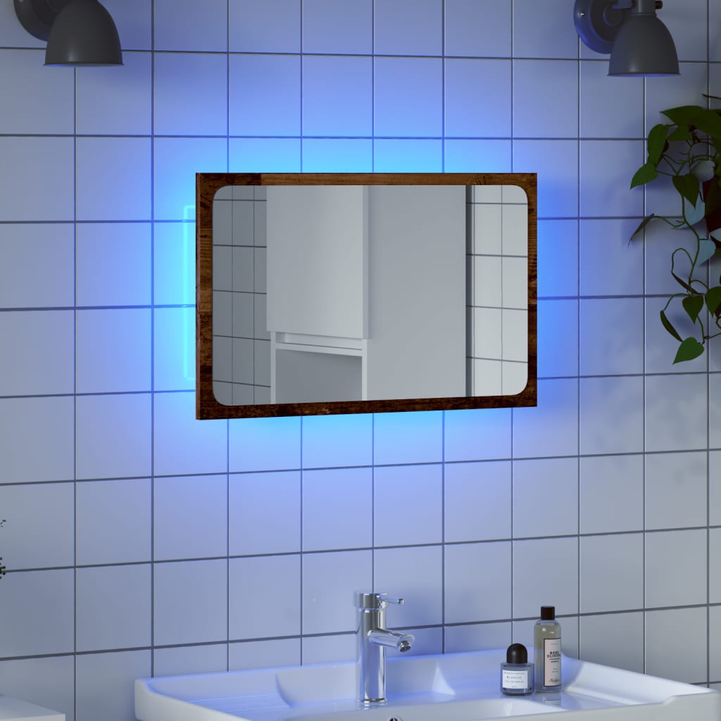 VidaXL Badkamerspiegel met LED 60x8,5x38 cm oud houtkleurig