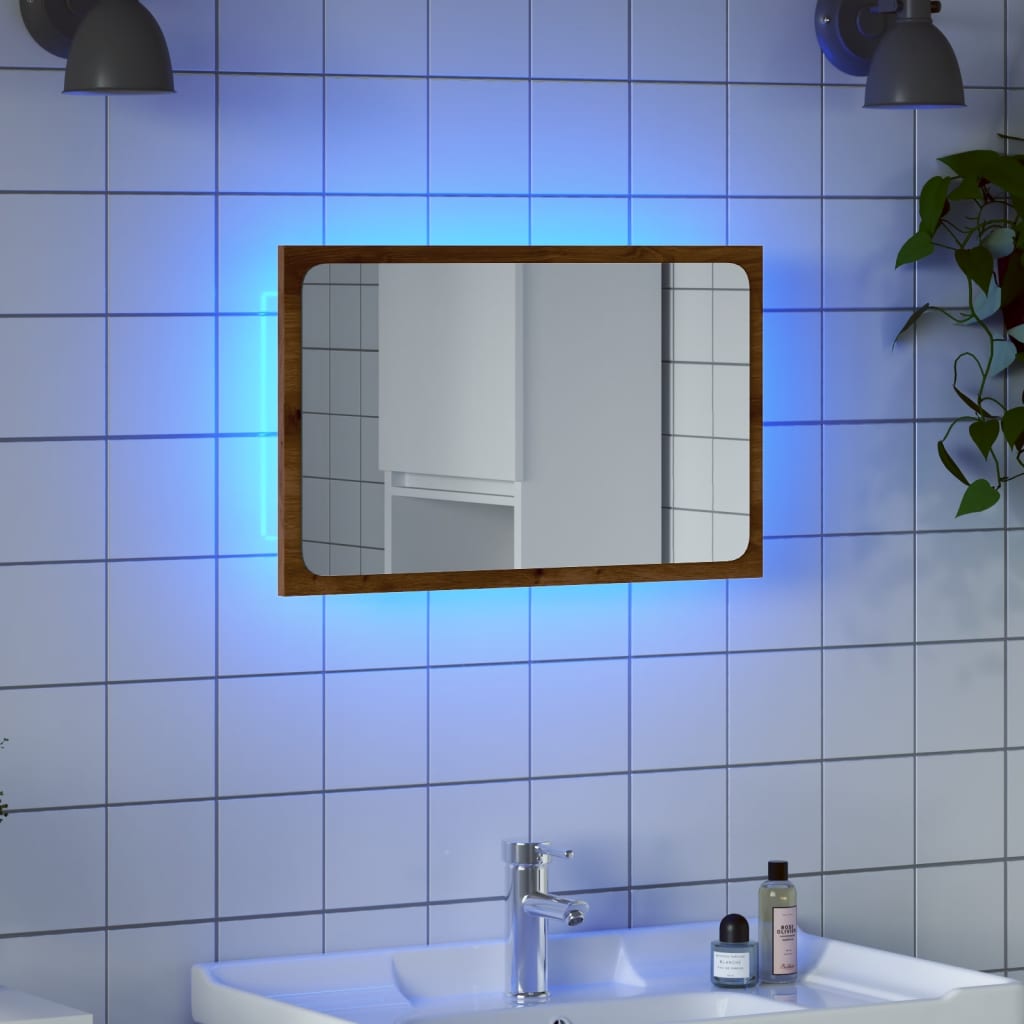 VidaXL Badkamerspiegel met LED 60x8,5x38 cm artisanaal eikenkleurig