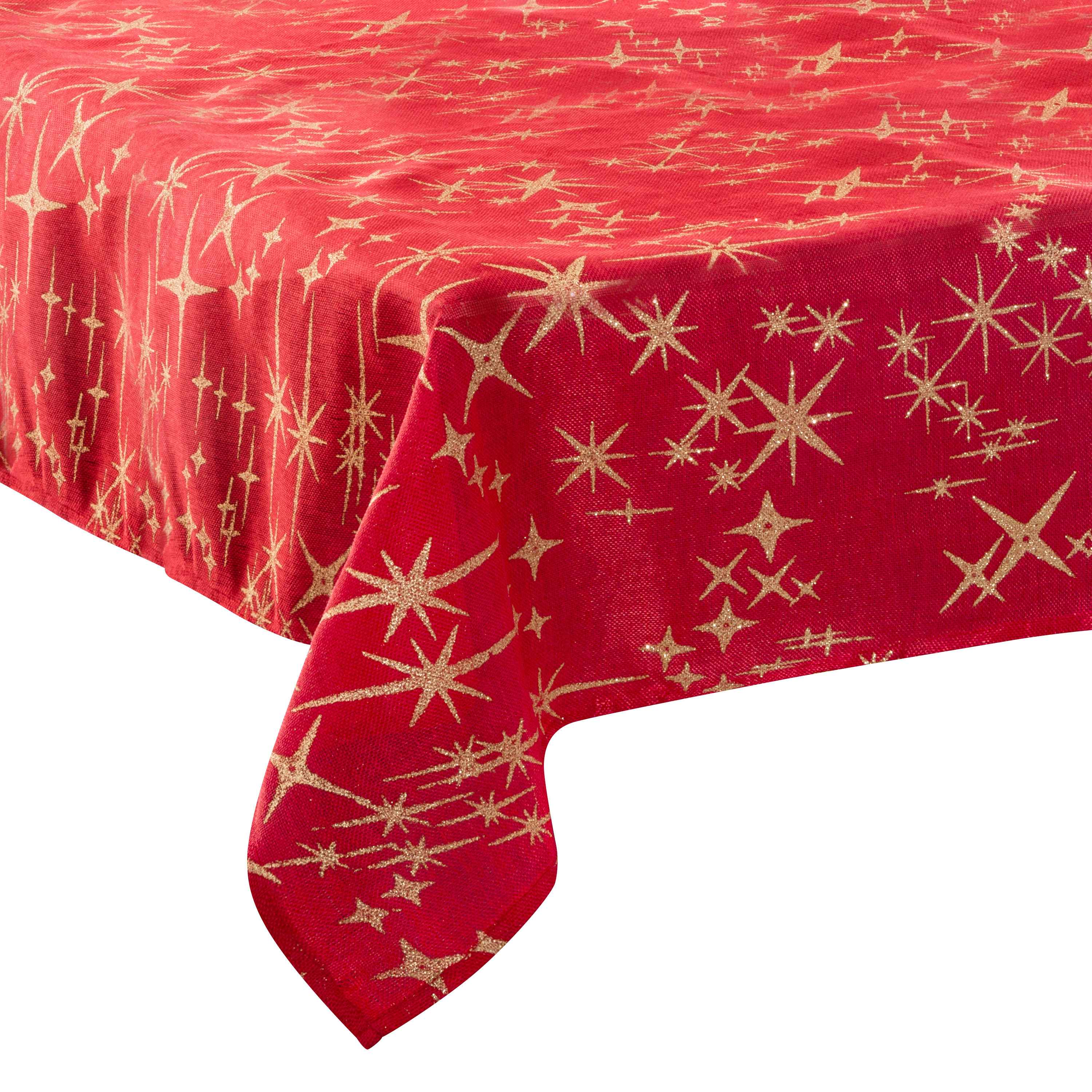 Feeric lights & Christmas Feeric Tafelkleed - rood - gouden sterren - x 240 cm - katoen -